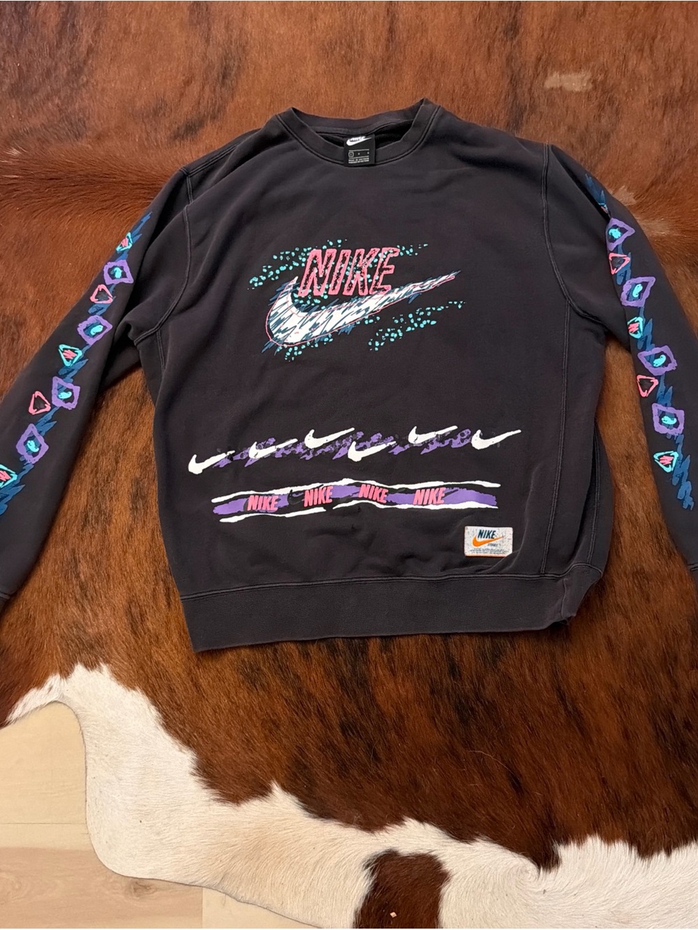 Nike Black Crewneck Sweatshirt with Multicolor Graphic Logos